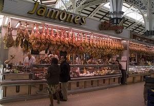 Jamones for sale at Valencia's Central Market