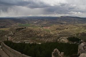 Snow in the terraced hills around Morella's walls