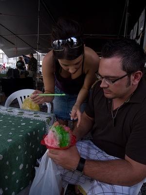 Brooke and Greg sharing a shave ice