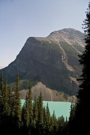 First view of Lake Louise from the Lake Agnes trail