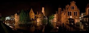 Bruges canal night panoramic