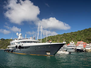 Yacht coming in to anchor in Gustavia, Saint Barthélemy
