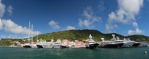 Luxury yachts in Gustavia Harbor