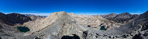 Top of Glenn Pass panoramic view, including Rae Lakes